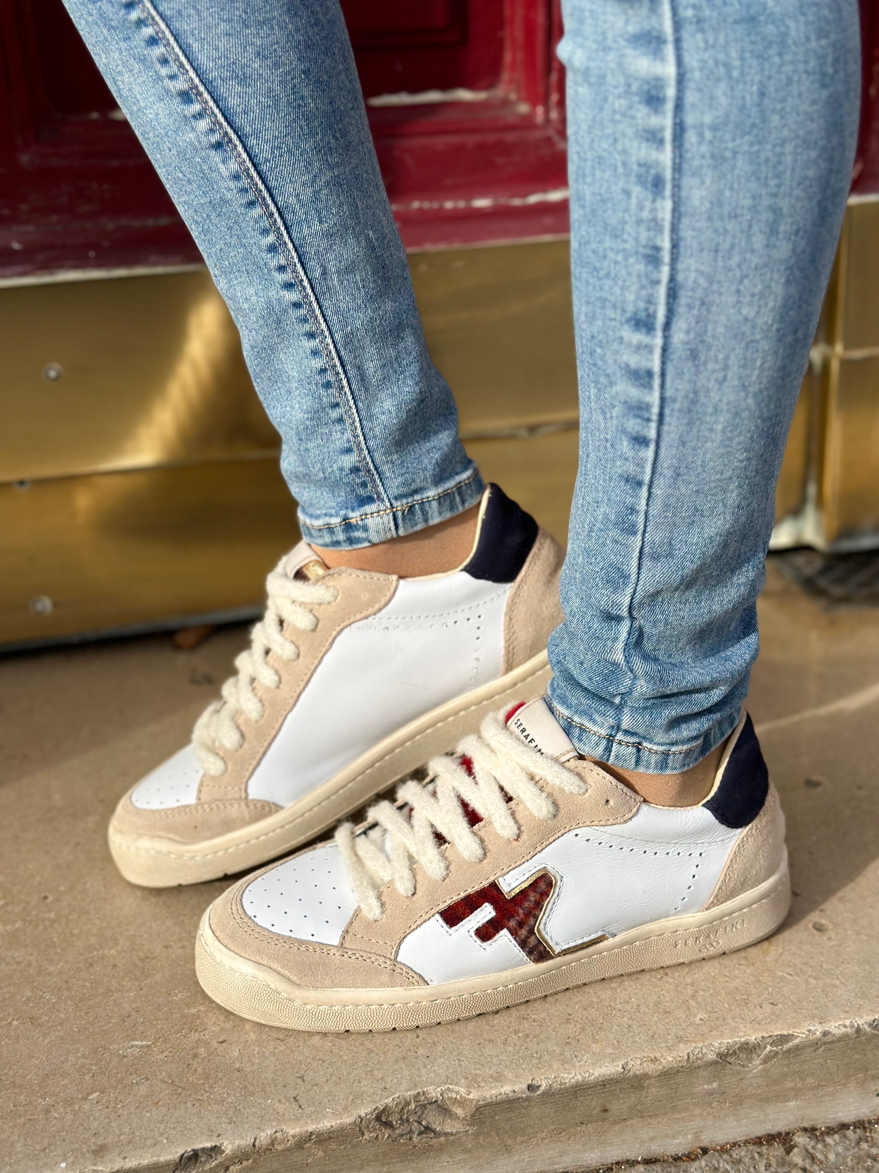 Baskets Serafini SAN DIEGO LOW white tartan blue Lysieparis