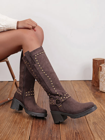 Bottes clous métalliques - MARRON