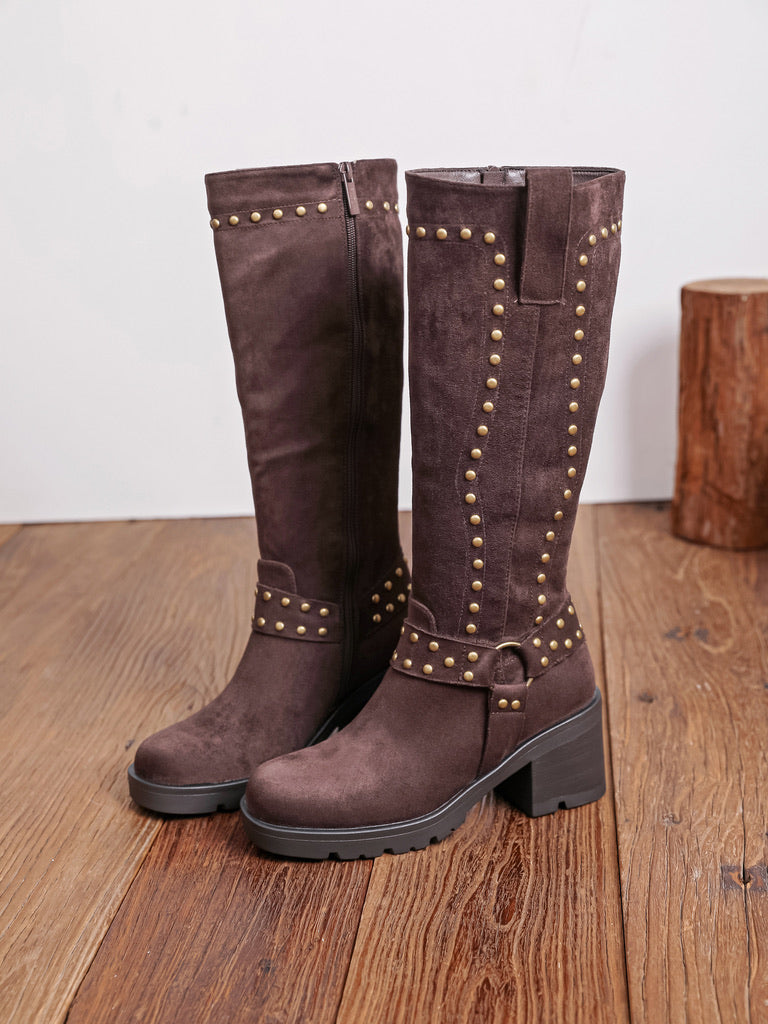 Bottes clous métalliques - MARRON